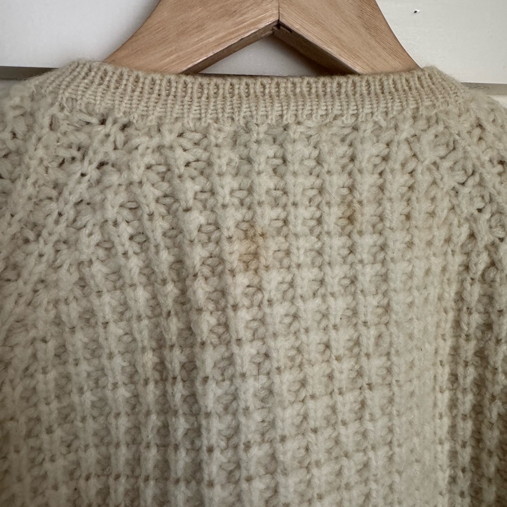 Vintage 100% Wool Chunky Knit Cardigan Cream Fisherman Sweater WPL 13436 Size 40 - Picture 12 of 14